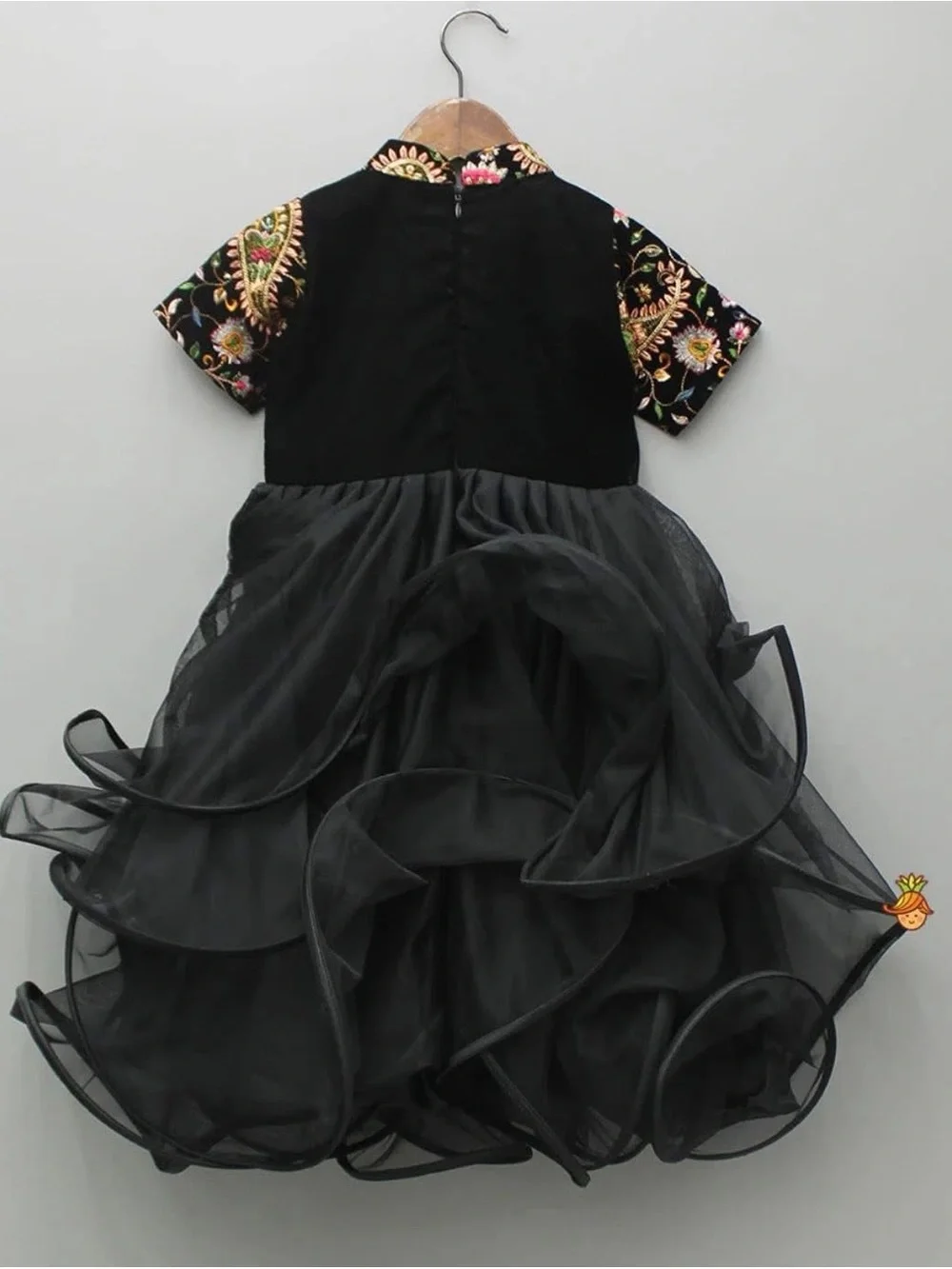 Girls Black Paisley Embroidered Tulle Party Dress